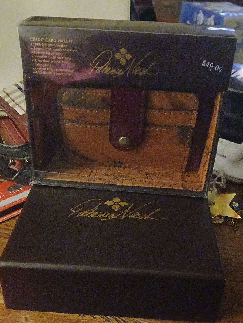 Patricia Nash Two-Tone Brown Leather Card Wallet with Snap